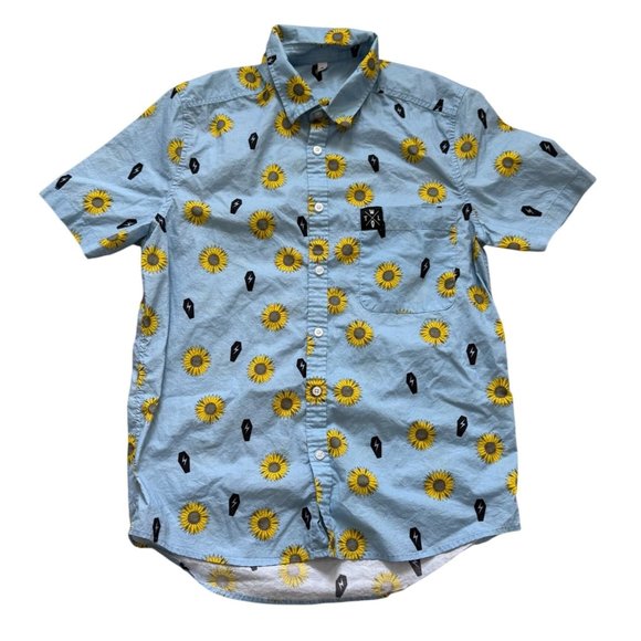 This Wild Life Other - This Wild Life Cotton Button Front Shirt Top Men's Small Blue Yellow Sunflower